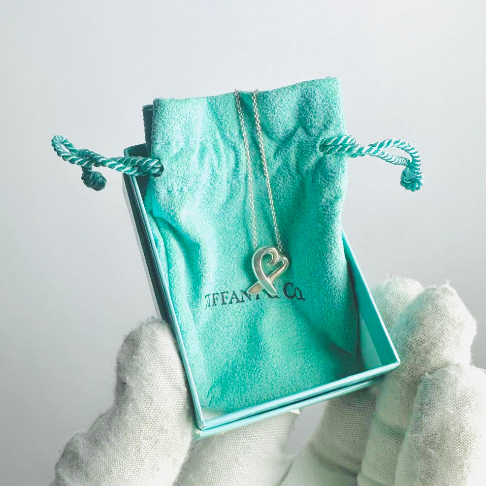 Tiffany & Co T&C Paloma Picasso Loving Heart Pendant Classic 925 Sterling Silver Chain Necklace