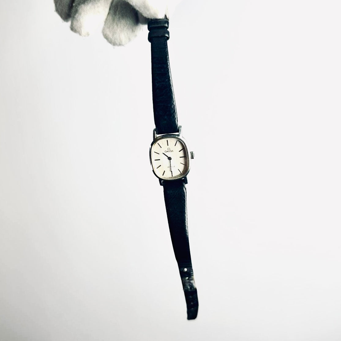 Omega De Ville White Oval Dial Stainless Steel Black Leather Strap 22MM Vintage Quartz Watch