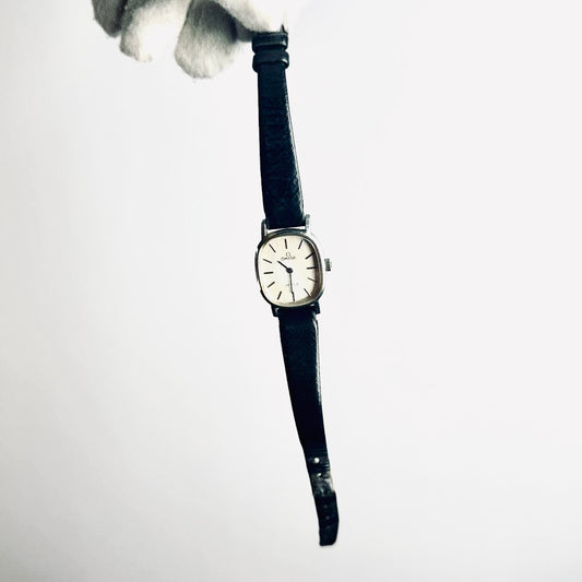 Omega De Ville White Oval Dial Stainless Steel Black Leather Strap 22MM Vintage Quartz Watch