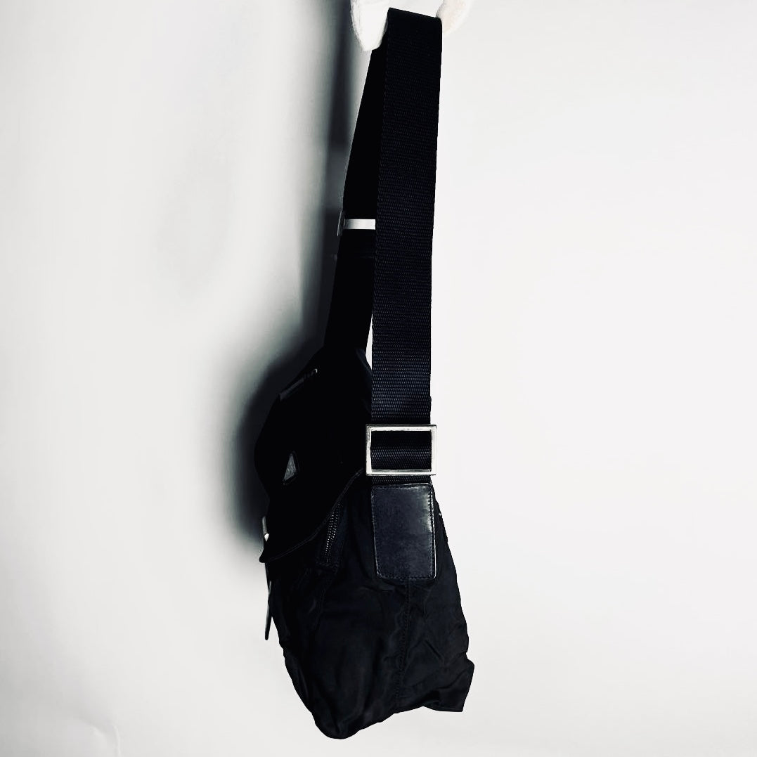Prada Black Tessuto Logo Classic Nylon & Leather Flap Shoulder Sling Bag