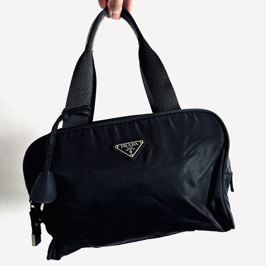 Prada Black Tessuto Classic Logo Nylon Shoulder Boston Tote Bag