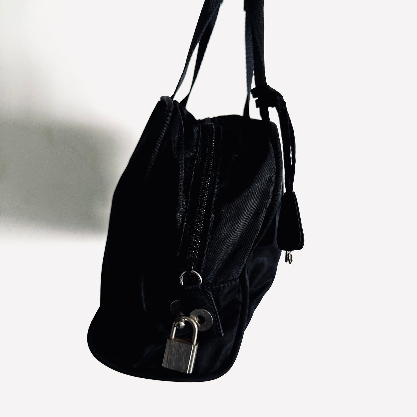 Prada Black Tessuto Classic Logo Nylon Shoulder Boston Tote Bag