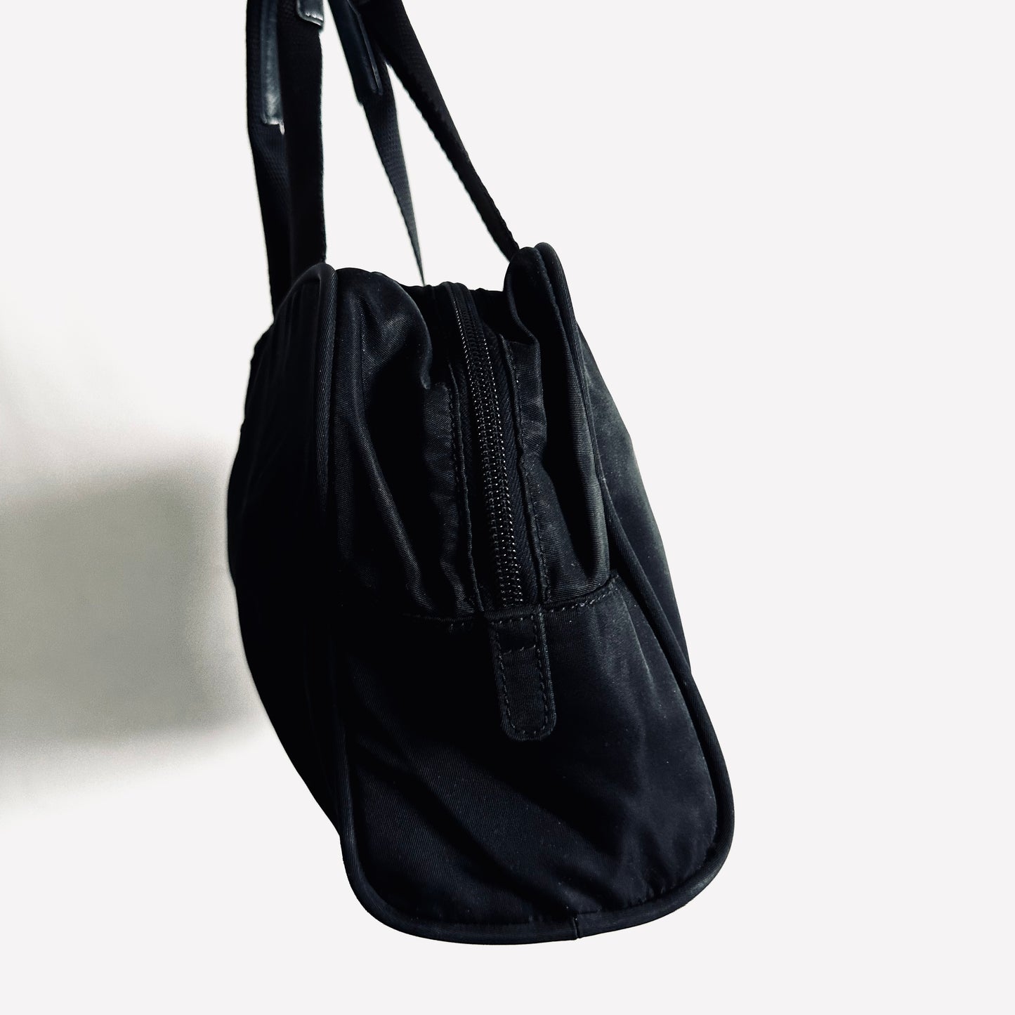 Prada Black Tessuto Classic Logo Nylon Shoulder Boston Tote Bag