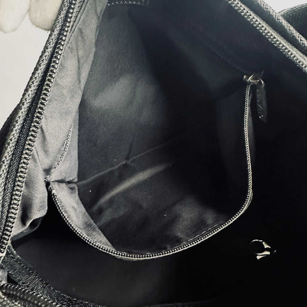 Chanel Black Paris Biarritz Giant CC Monogram Logo Charm Wild Stitch Hobo Baguette Shoulder Sling Bag 11s