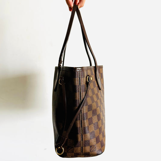 Louis Vuitton LV Damier Ebene DE Monogram Logo GHW Neverfull PM Shoulder Shopper Tote Bag