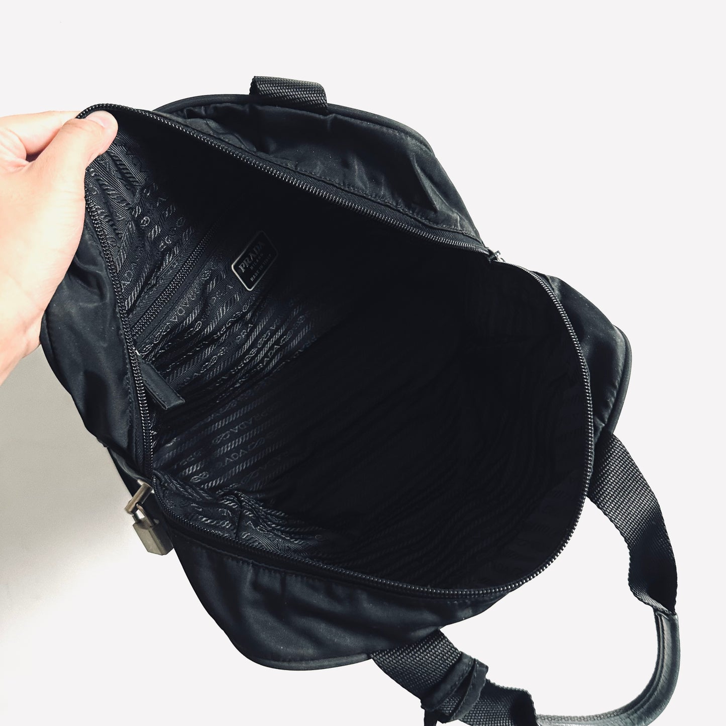 Prada Black Tessuto Classic Logo Nylon Shoulder Boston Tote Bag