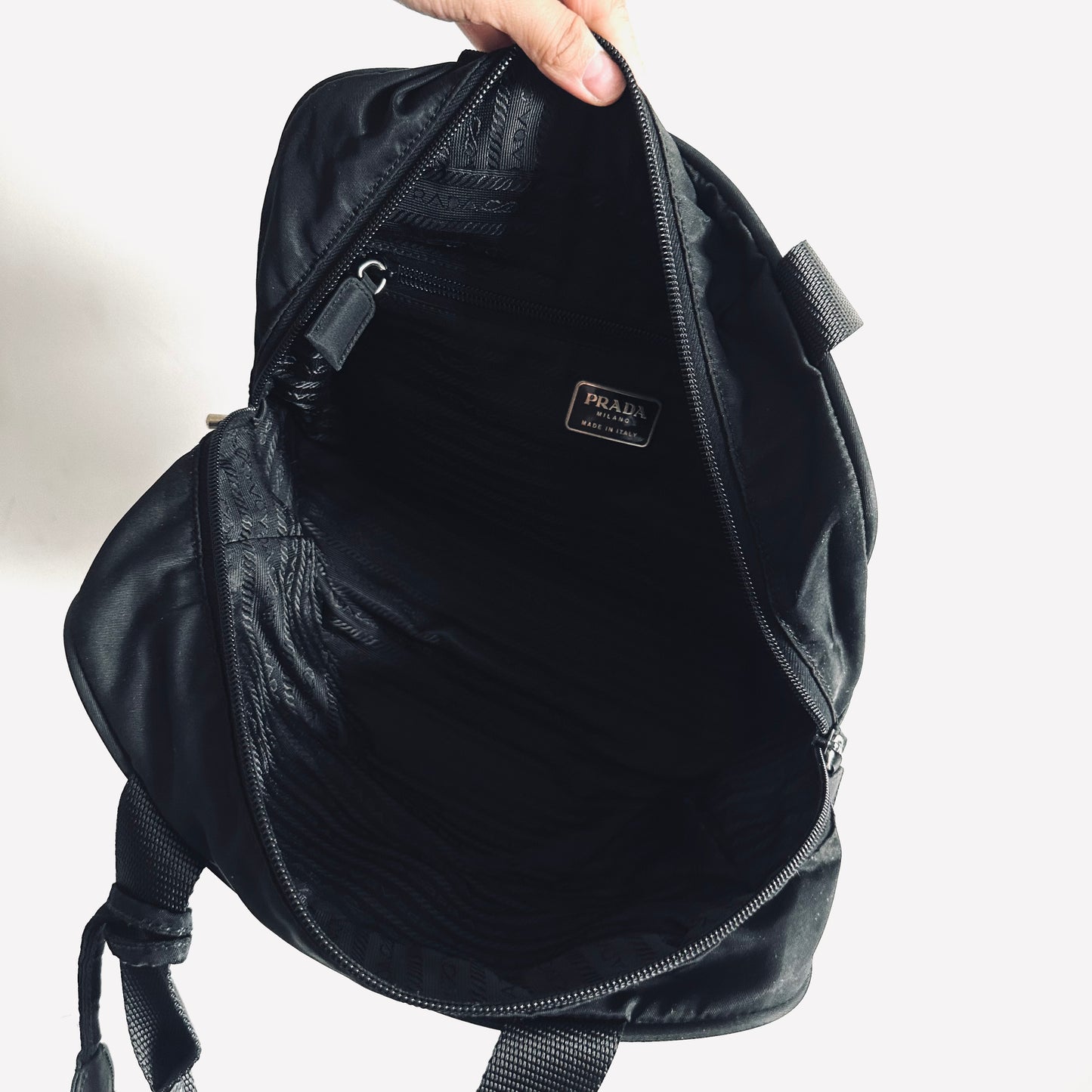 Prada Black Tessuto Classic Logo Nylon Shoulder Boston Tote Bag