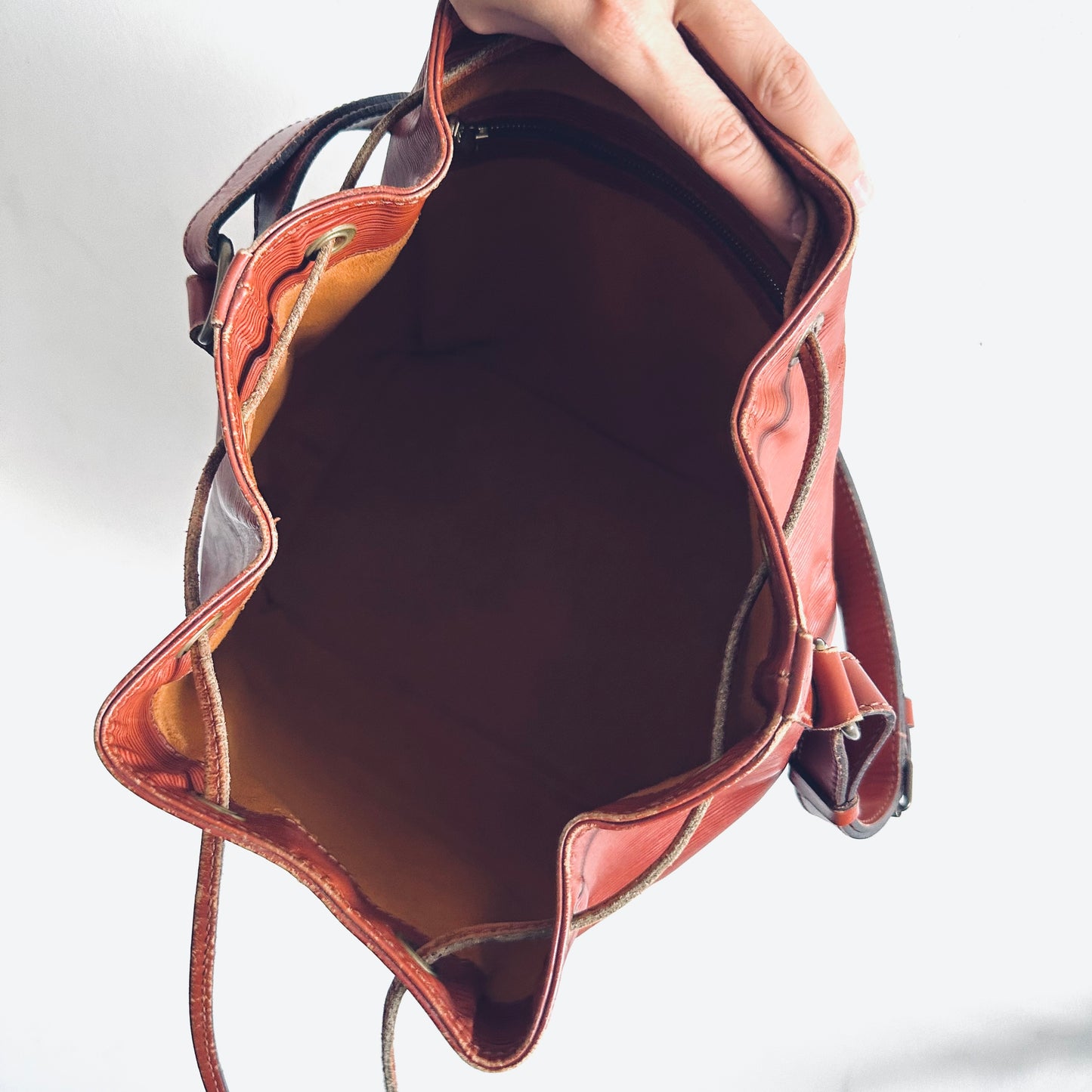Louis Vuitton LV Dark Burnt Red GHW Petit Epi Leather Noe Monogram Logo Bucket Shoulder Sling Bag