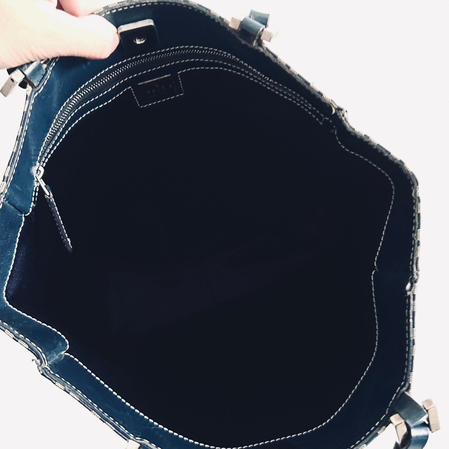Fendi Navy Blue Zucca FF Monogram Logo Shoulder Shopper Tote Bag