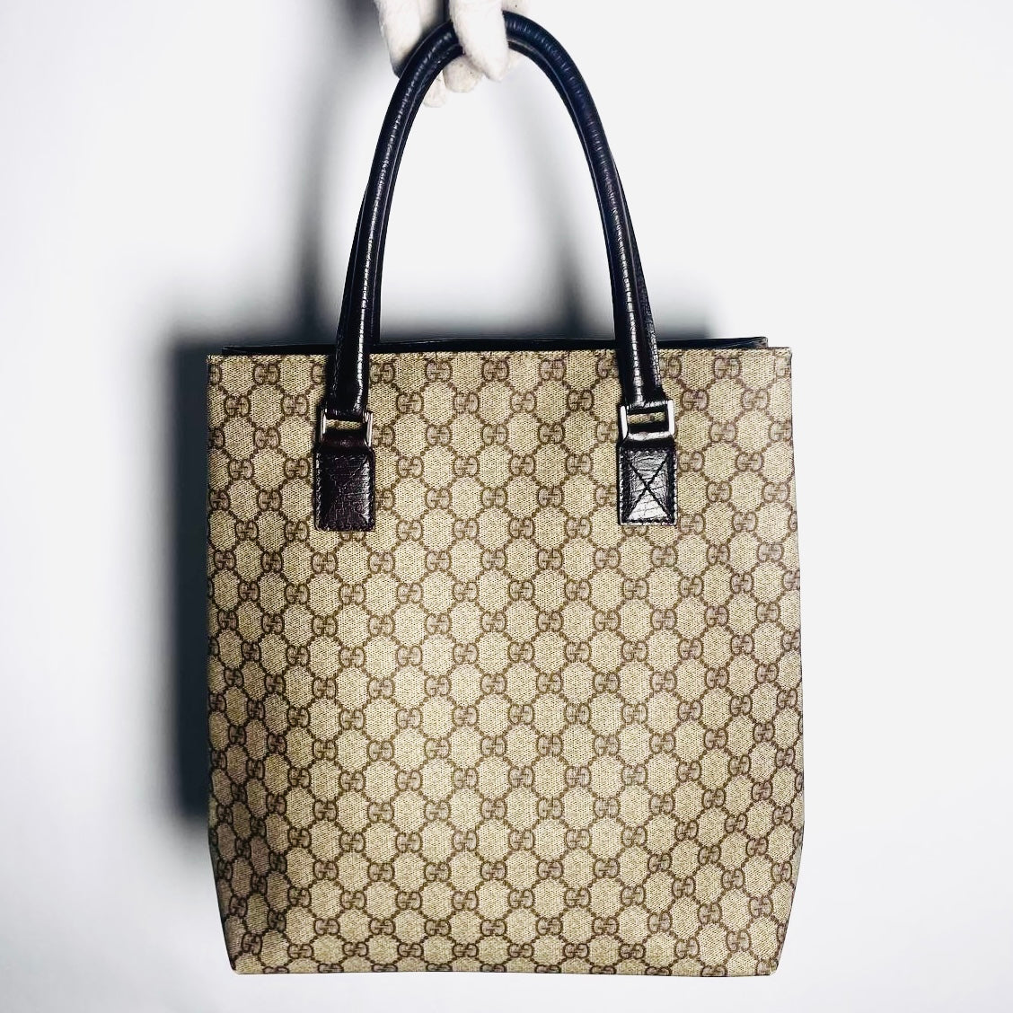 Gucci Beige Supreme GG Monogram Logo Tall Shopper Shoulder Tote Bag