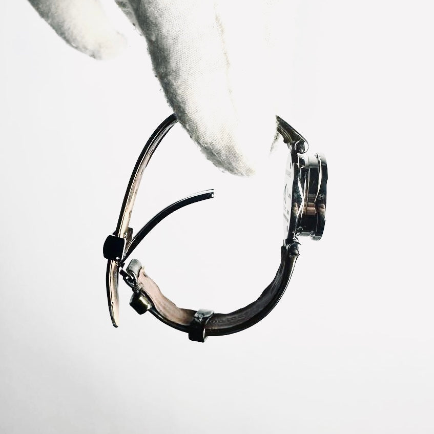 Bvlgari Bulgari Bzero B Zero Black Round Dial Stainless Steel 22MM Quartz Olive Leather Strap Watch