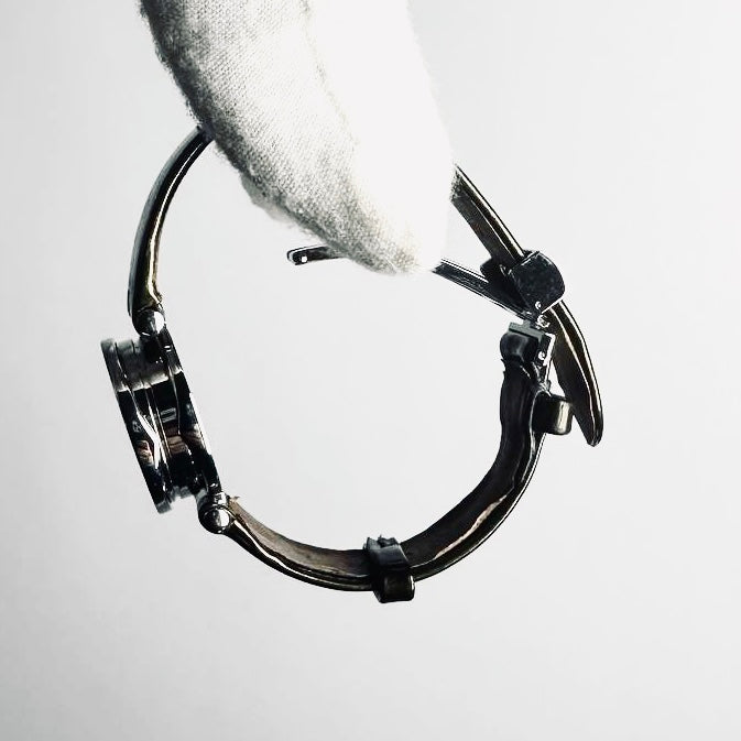 Bvlgari Bulgari Bzero B Zero Black Round Dial Stainless Steel 22MM Quartz Olive Leather Strap Watch