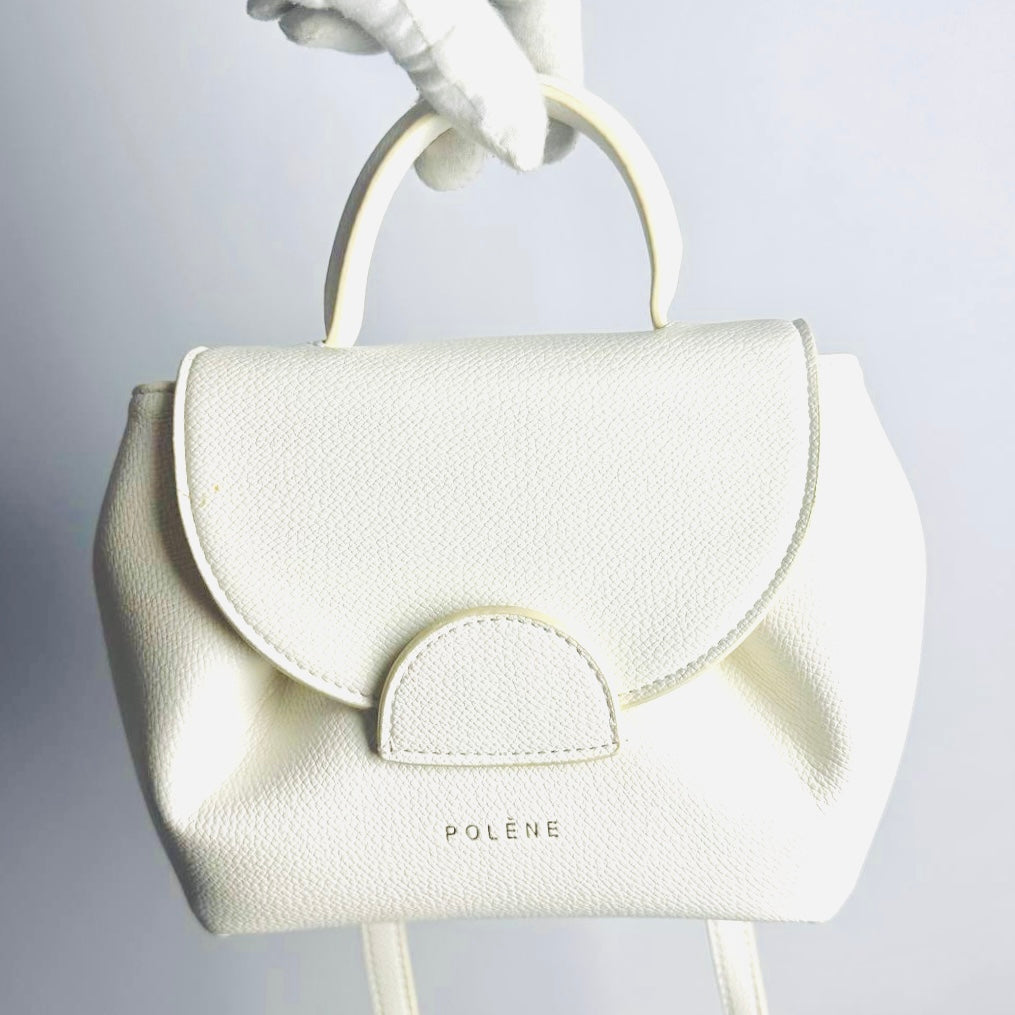 Polene Numéro Numero Un Nano White GHW Leather Top Handle 2-Way Shoulder Sling Bag