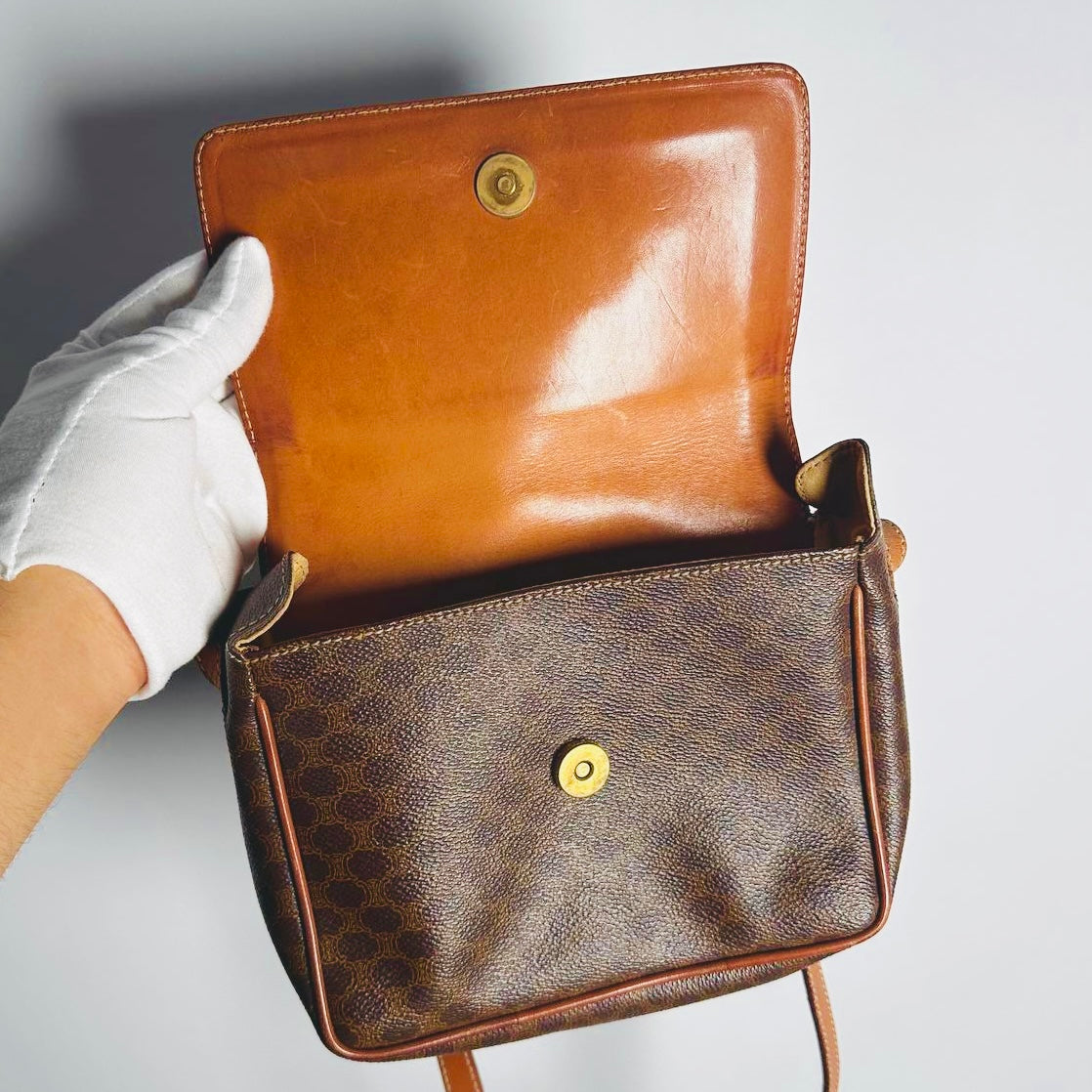 Celine Triomphe Macadam Monogram Logo GHW Vintage Half Flap Shoulder Sling Bag