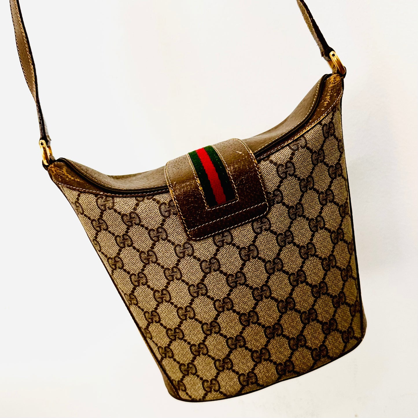 Gucci Beige Supreme Ophidia GHW GG Monogram Logo Bucket Flap Shoulder Sling Bag