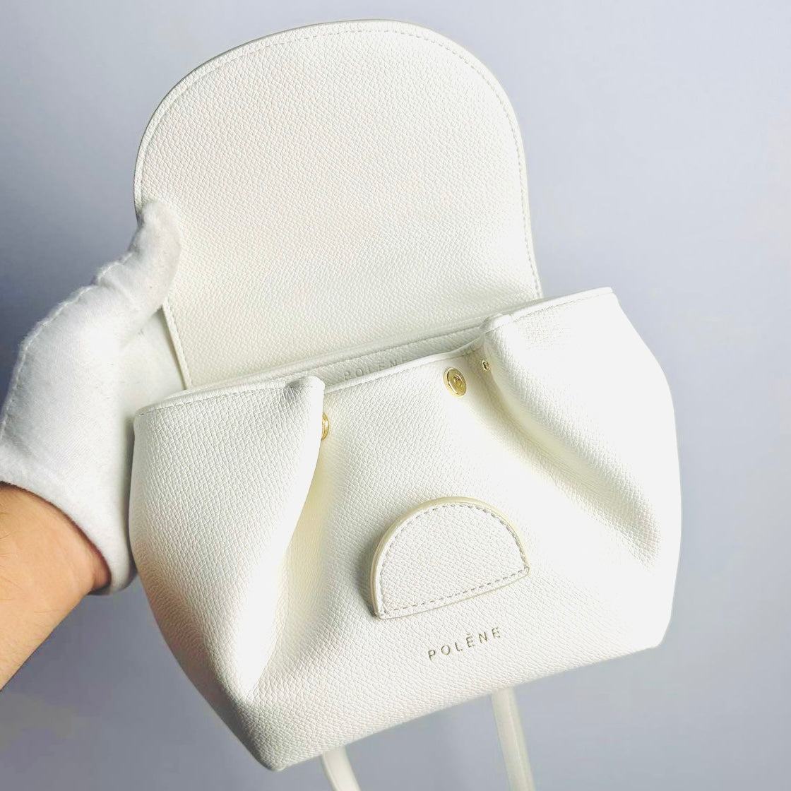 Polene Numéro Numero Un Nano White GHW Leather Top Handle 2-Way Shoulder Sling Bag