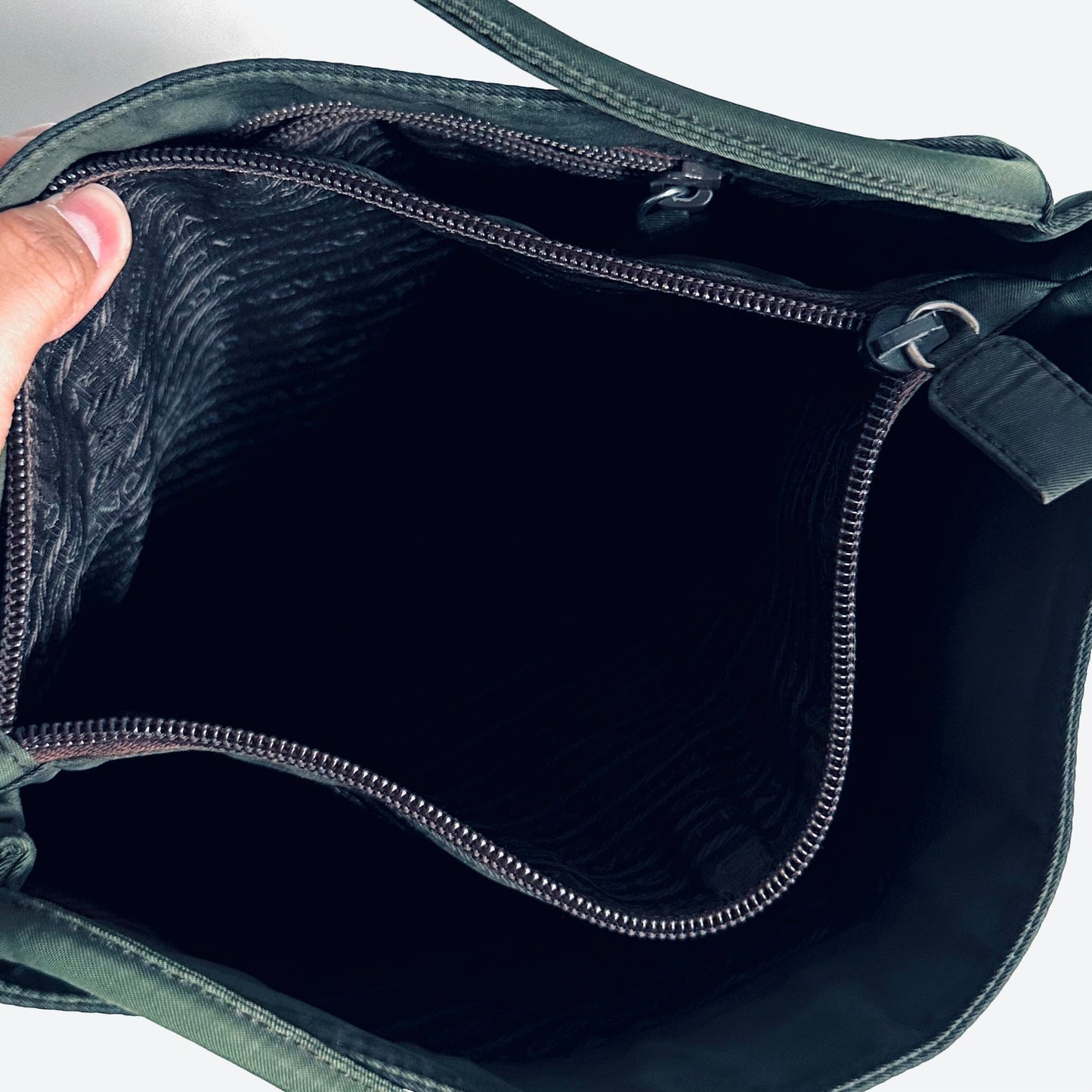 Prada Dark Khaki Green Tessuto Classic Logo Nylon Shopper Shoulder Tote Bag