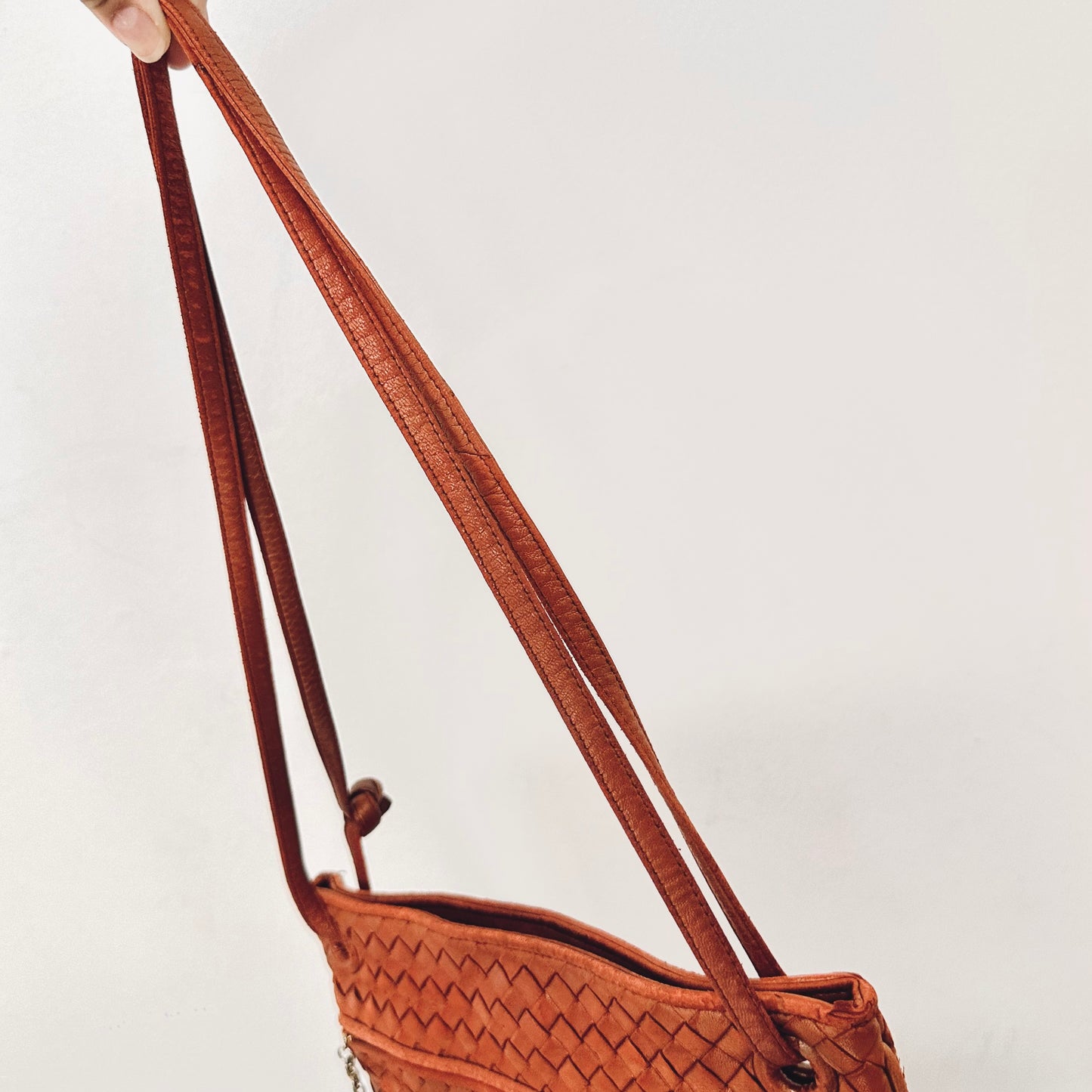 Bottega Veneta BV Burnt Caramel Brown Intrecciato Nappa Woven Leather Shoulder Sling Bag With Tassel