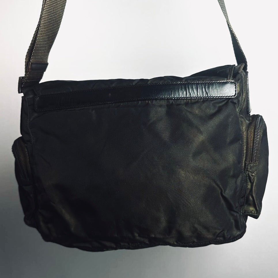 Prada Black Tessuto Monogram Logo Flap Shoulder Sling Bag