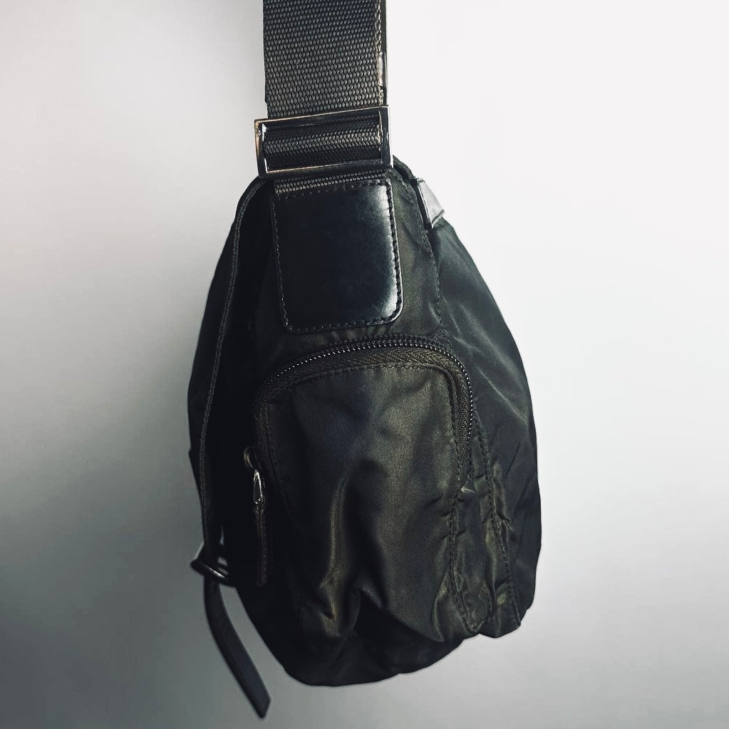 Prada Black Tessuto Monogram Logo Flap Shoulder Sling Bag