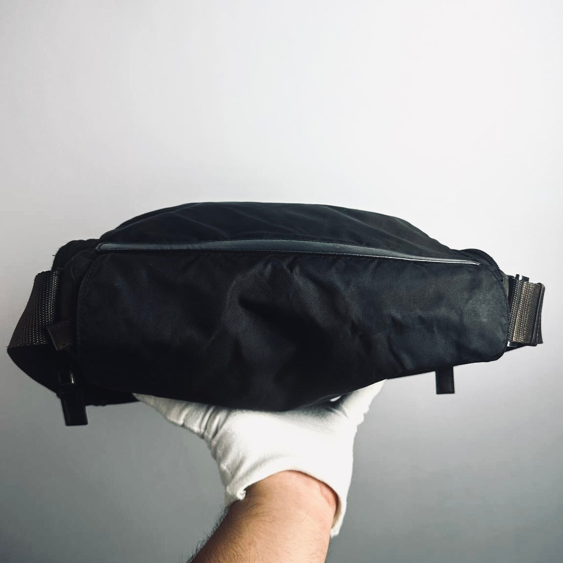 Prada Black Tessuto Monogram Logo Flap Shoulder Sling Bag