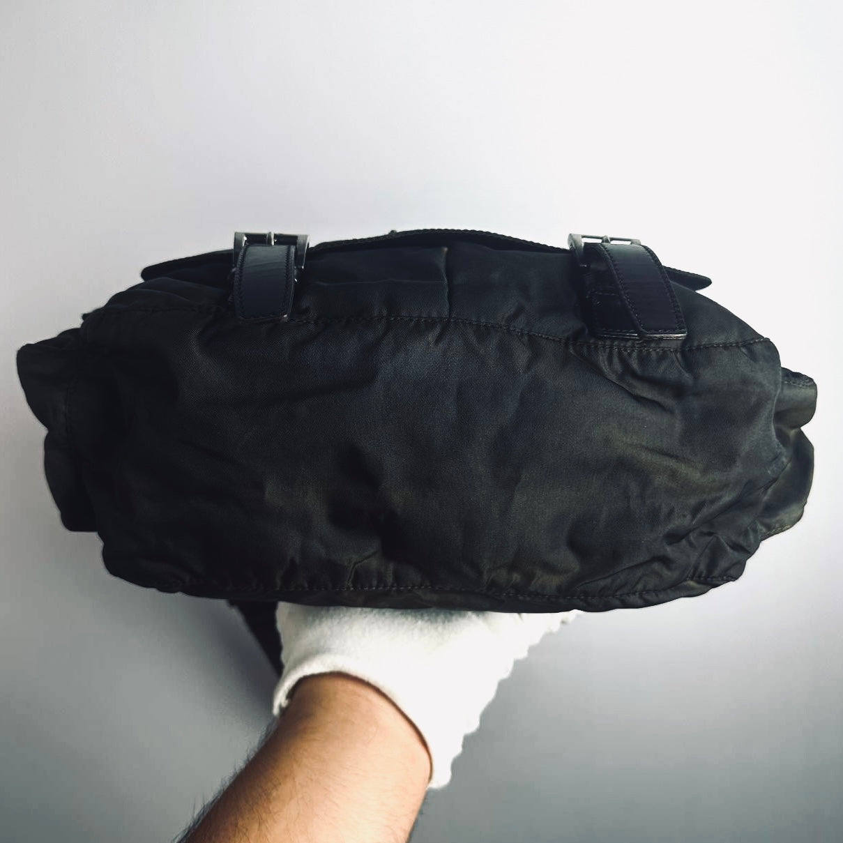 Prada Black Tessuto Monogram Logo Flap Shoulder Sling Bag