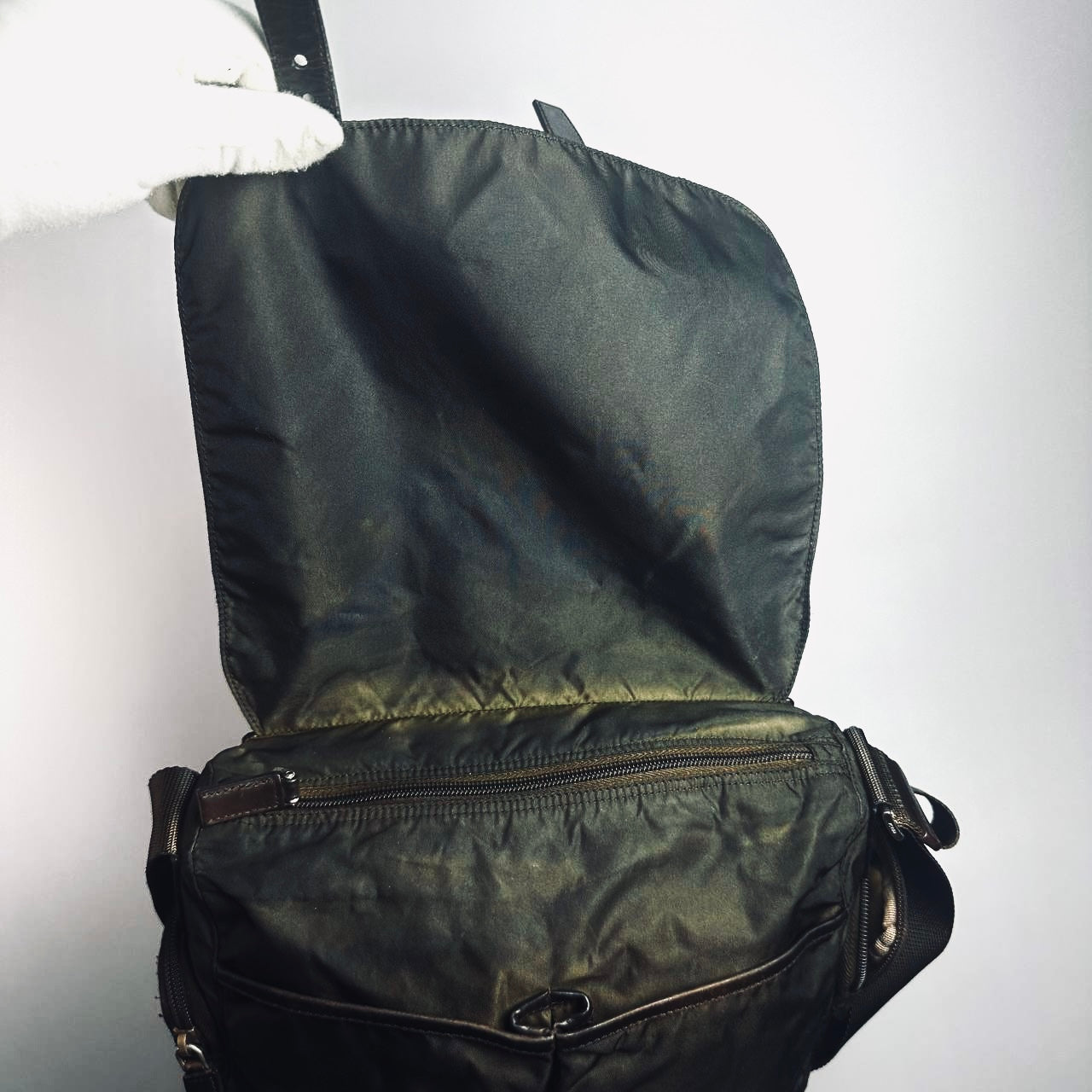 Prada Black Tessuto Monogram Logo Flap Shoulder Sling Bag