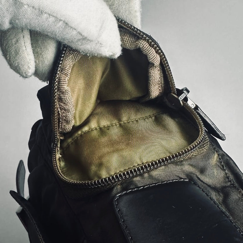 Prada Black Tessuto Monogram Logo Flap Shoulder Sling Bag