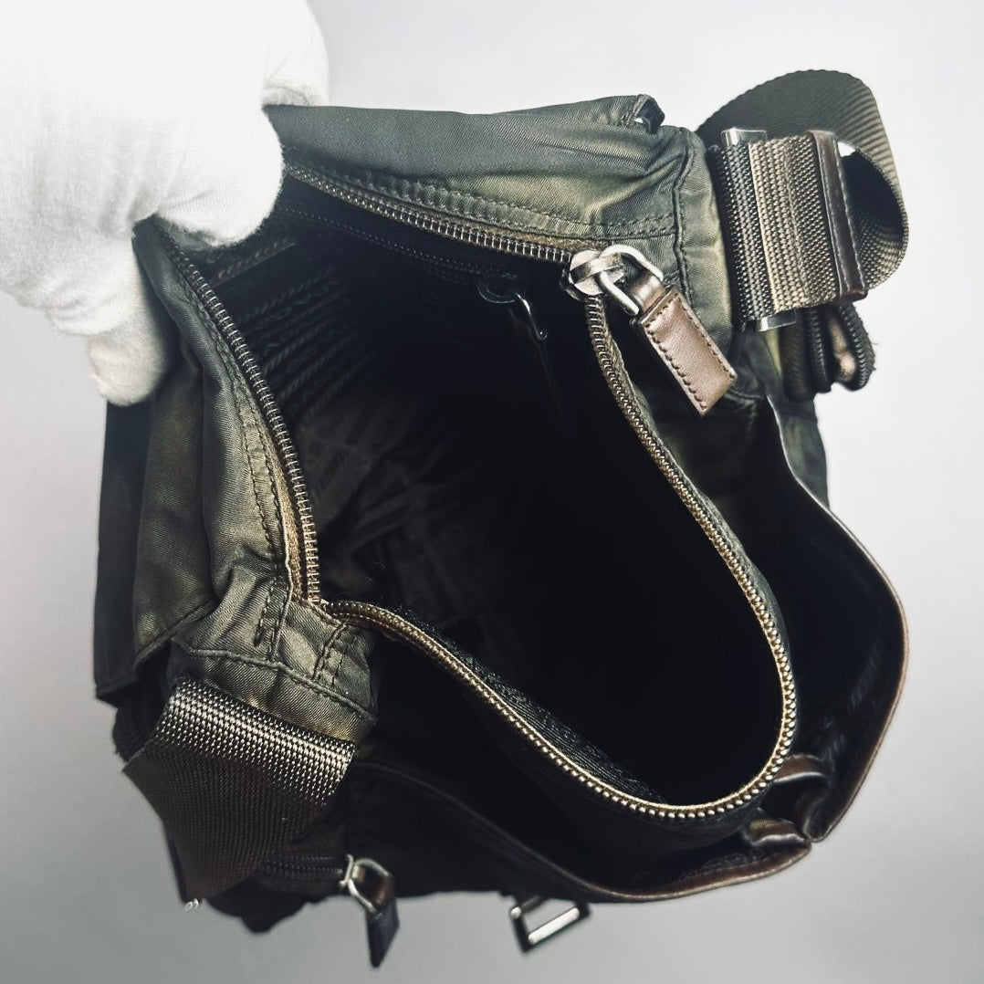 Prada Black Tessuto Monogram Logo Flap Shoulder Sling Bag