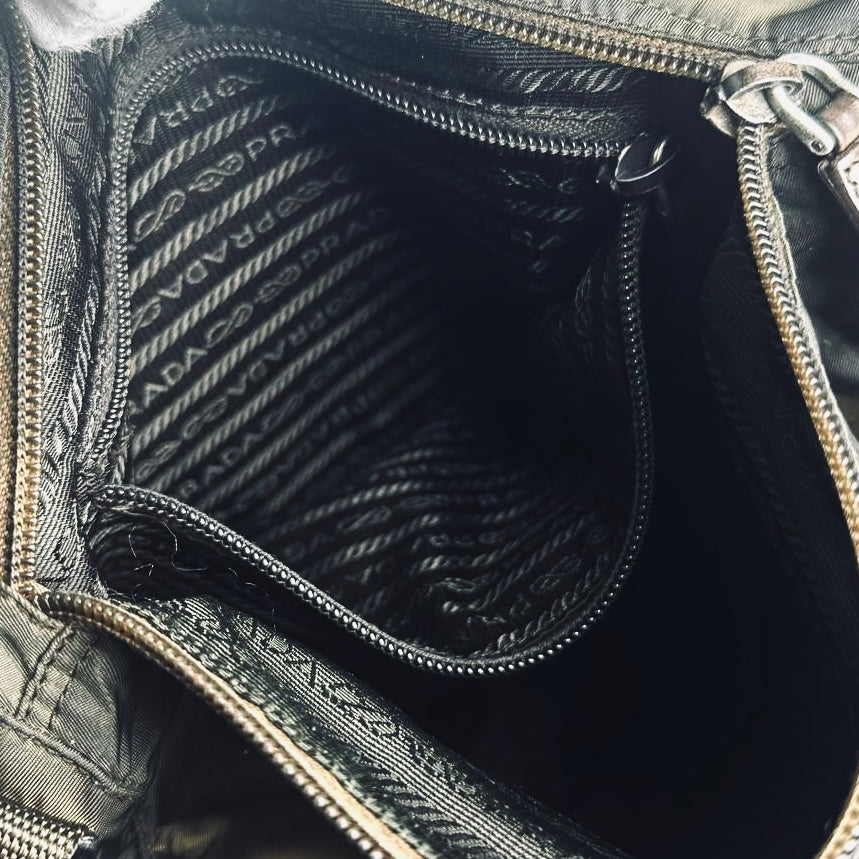 Prada Black Tessuto Monogram Logo Flap Shoulder Sling Bag