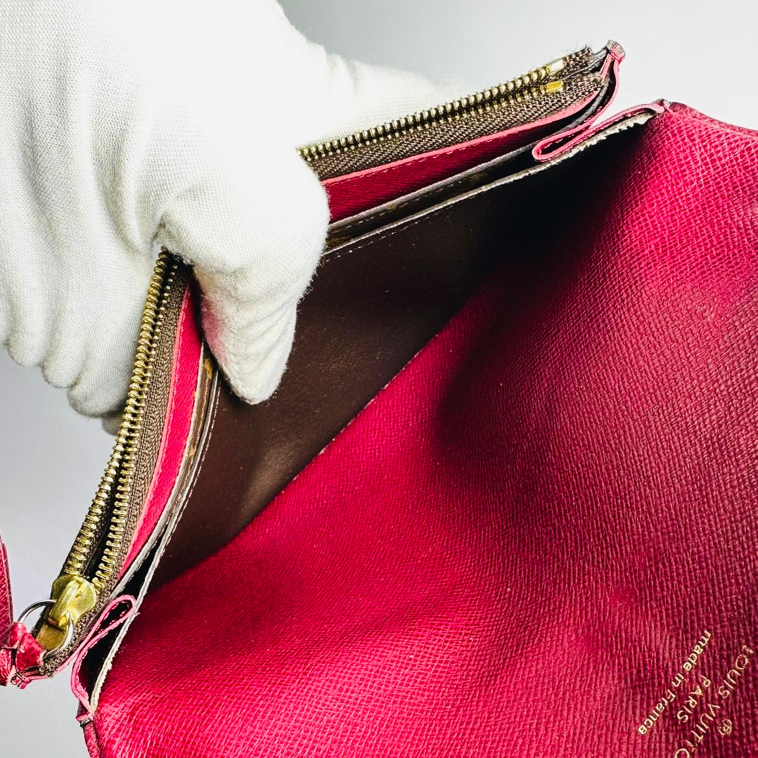 Louis Vuitton LV Emilie Monogram Logo / Pink Fuchsia GHW Flap Long Wallet