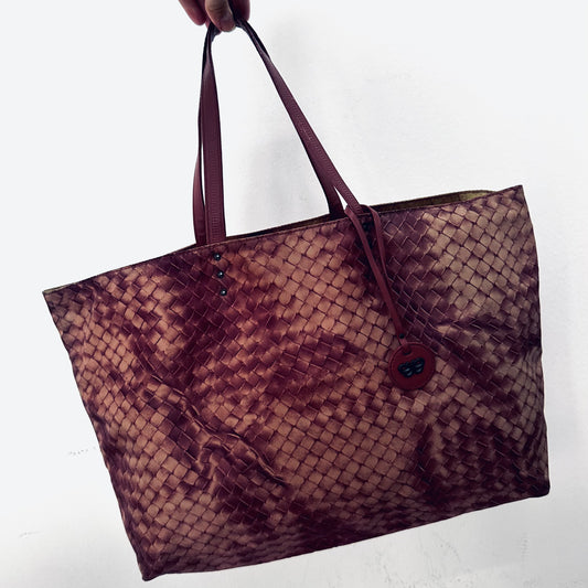 Bottega Veneta BV Pink Intrecciato Intrecciomirage Printed Woven Fabric Shopper Shoulder Tote Bag