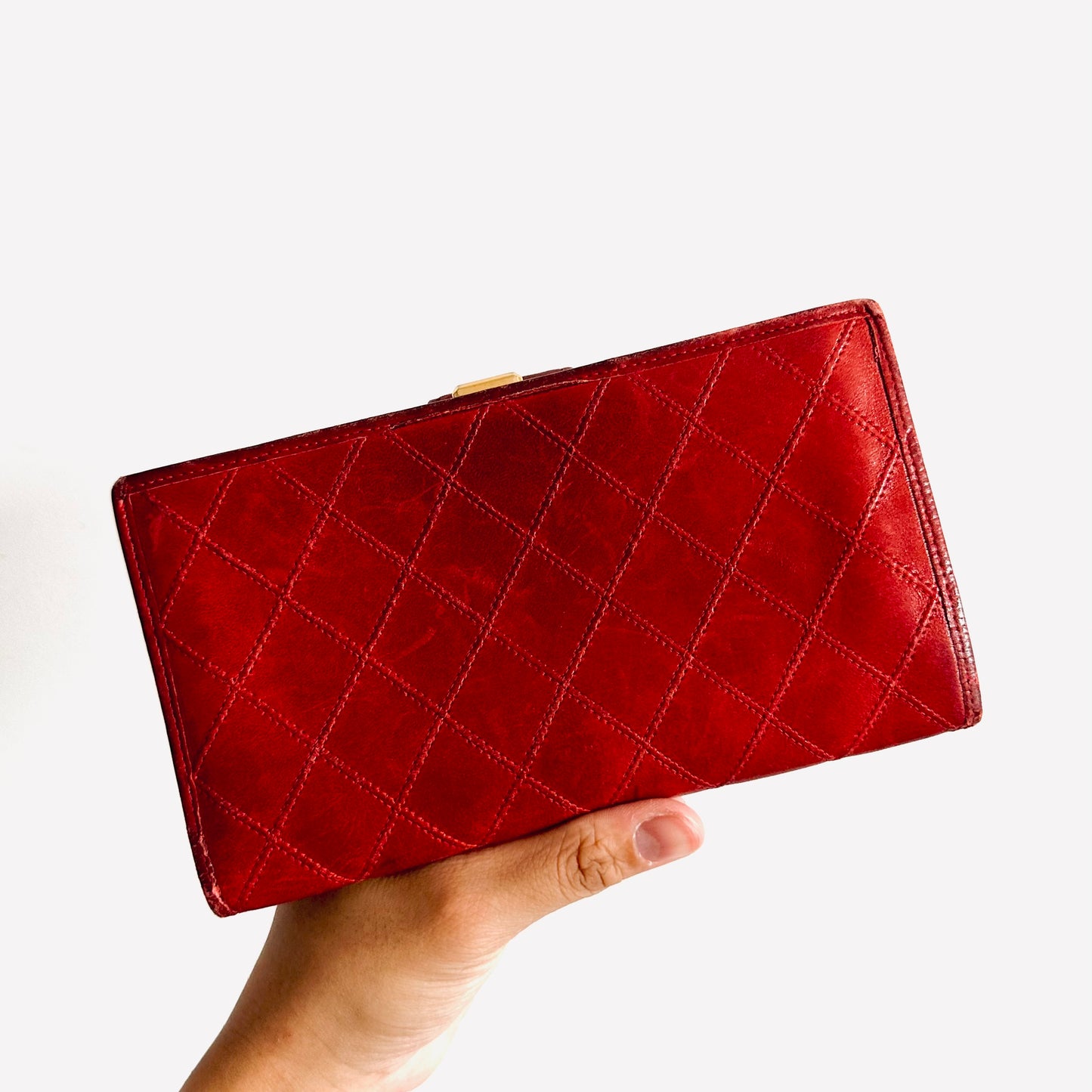 Chanel Red GHW Quilted Lambskin Leather CC Logo Flap Bifold Long Wallet 3s