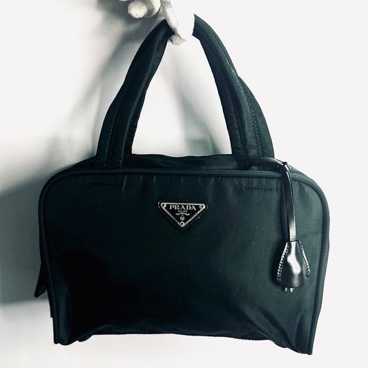 Prada Malachite Green Tessuto Sport Monogram Logo Nylon Structured Boston Bowling Shopper Tote Bag