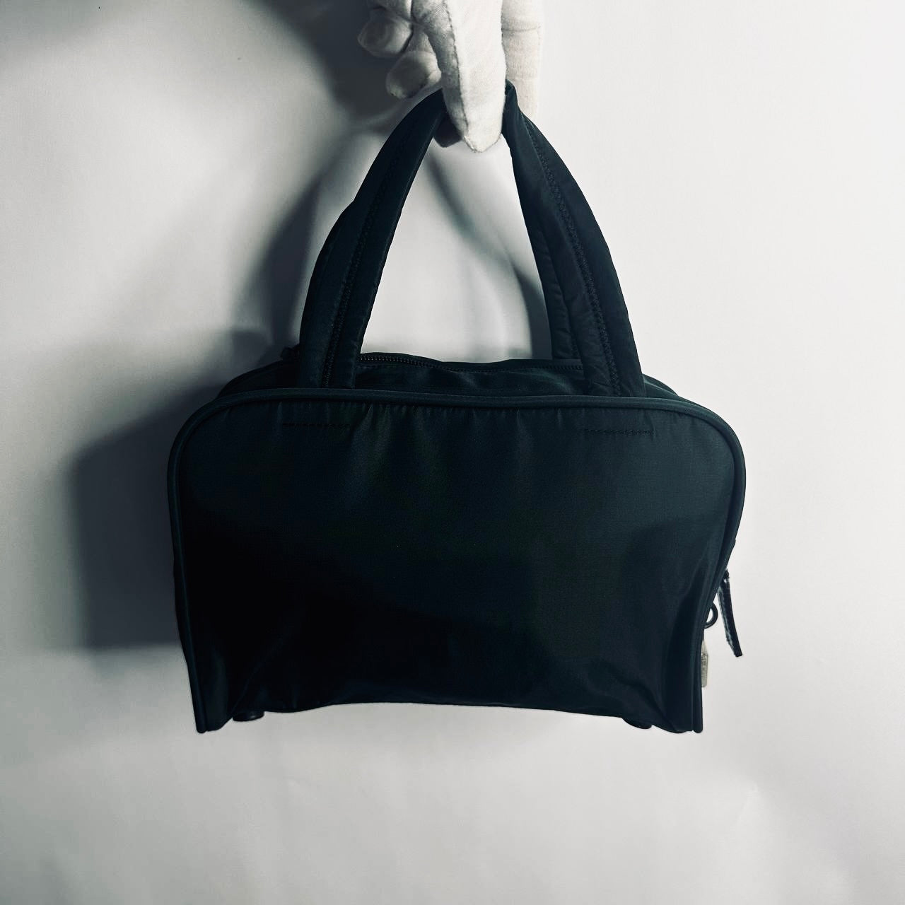 Prada Malachite Green Tessuto Sport Monogram Logo Nylon Structured Boston Bowling Shopper Tote Bag