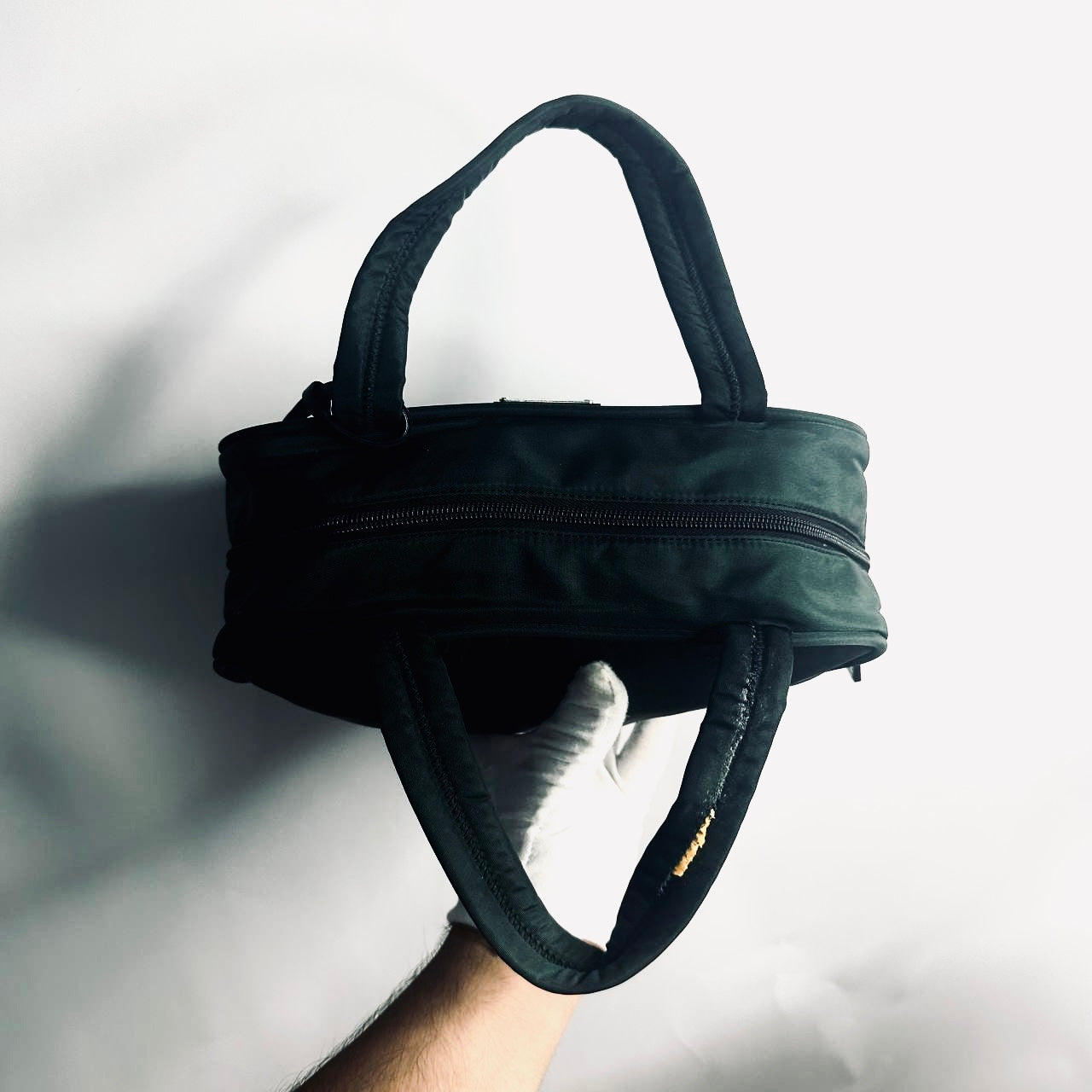 Prada Malachite Green Tessuto Sport Monogram Logo Nylon Structured Boston Bowling Shopper Tote Bag