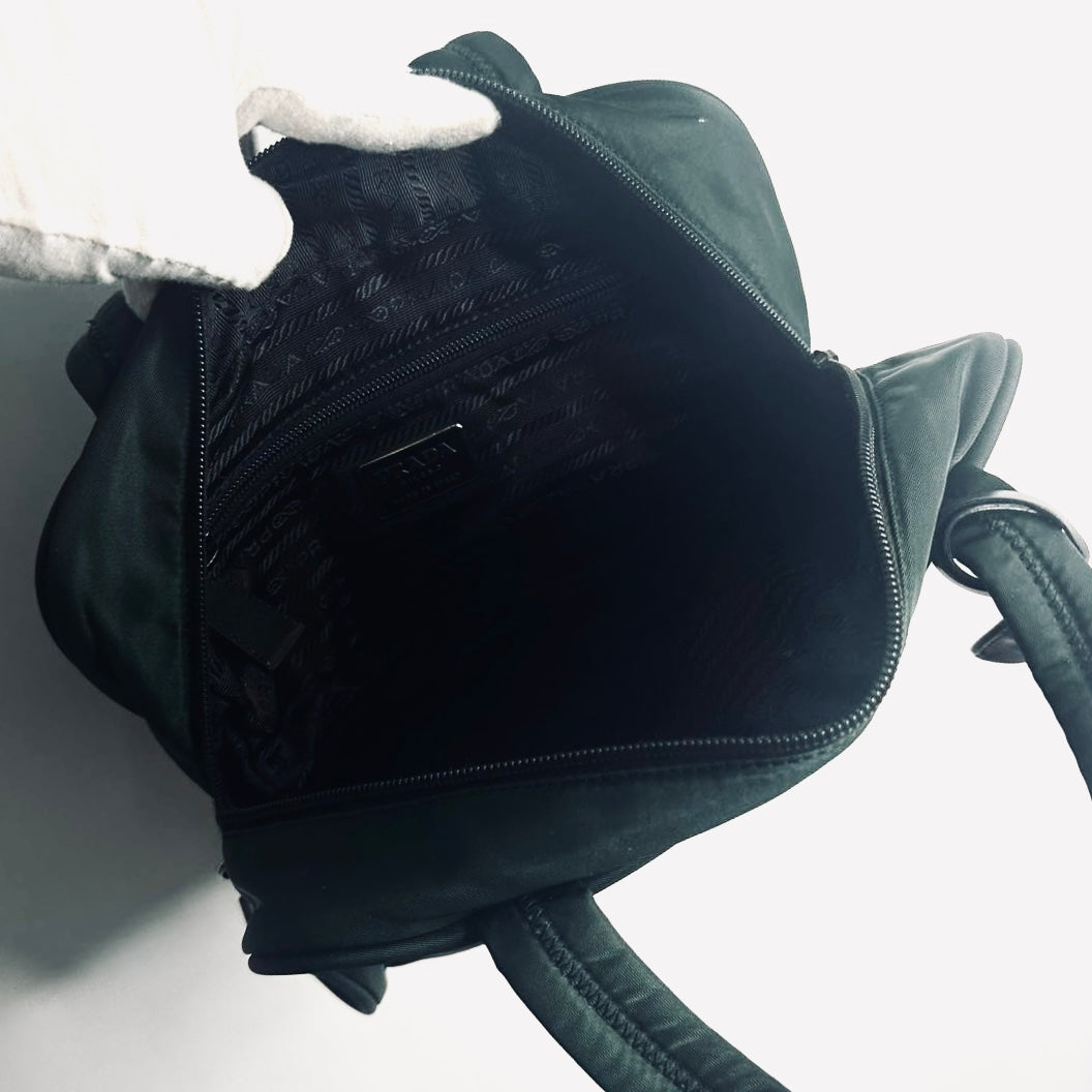 Prada Malachite Green Tessuto Sport Monogram Logo Nylon Structured Boston Bowling Shopper Tote Bag