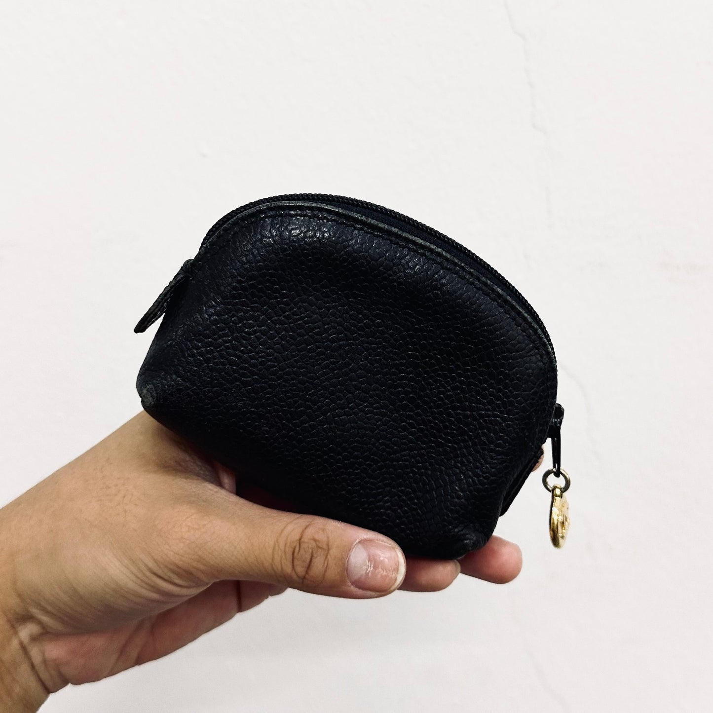 Chanel Black GHW Caviar Giant CC Monogram Logo Zip Coin Purse Pouch Clutch Case