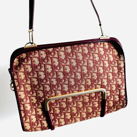 Christian Dior CD Maroon Red GHW Oblique Monogram Logo Vintage Shoulder Sling Bag