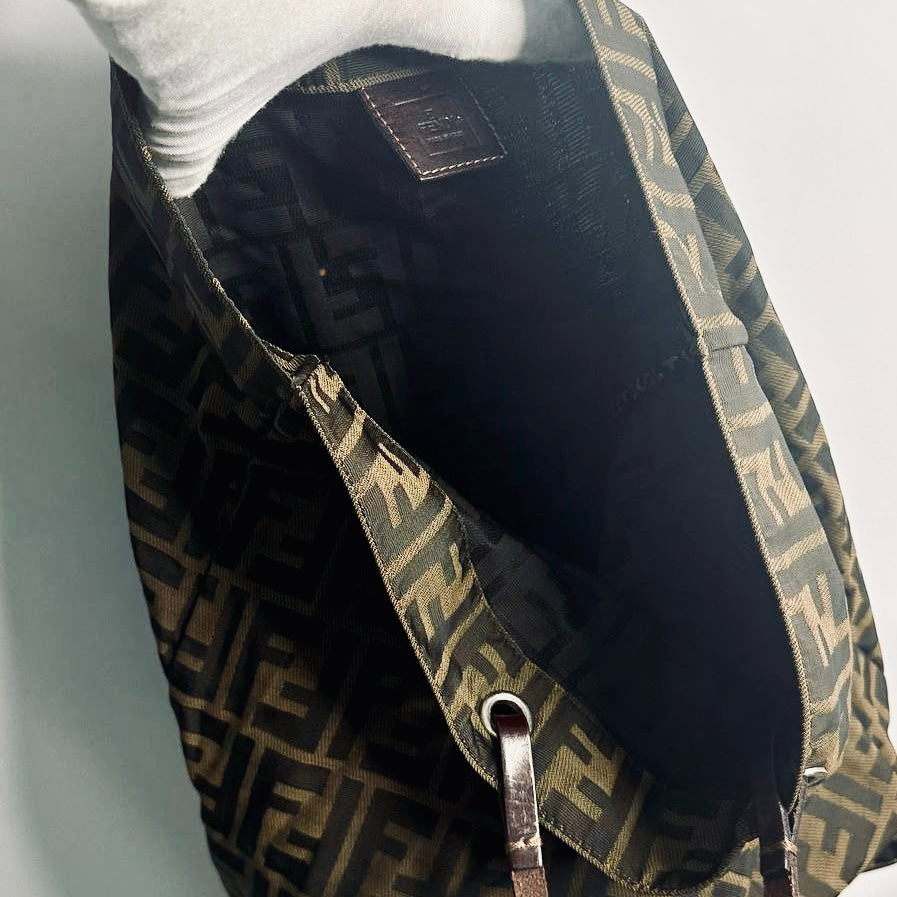 Fendi Brown Zucca Zucchino FF Monogram Logo Bucket Shopper Tall Vertical Tote Bag