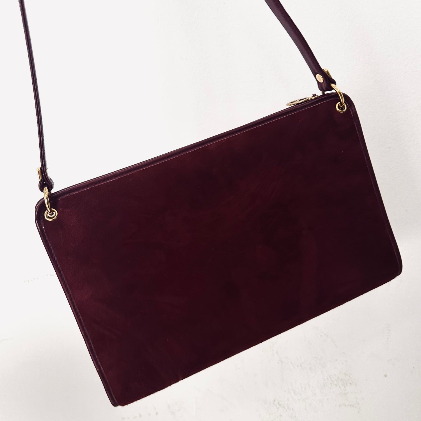 Christian Dior CD Maroon Burgundy Red GHW Oblique Monogram Logo Suede / Leather Vintage Shoulder Sling Bag