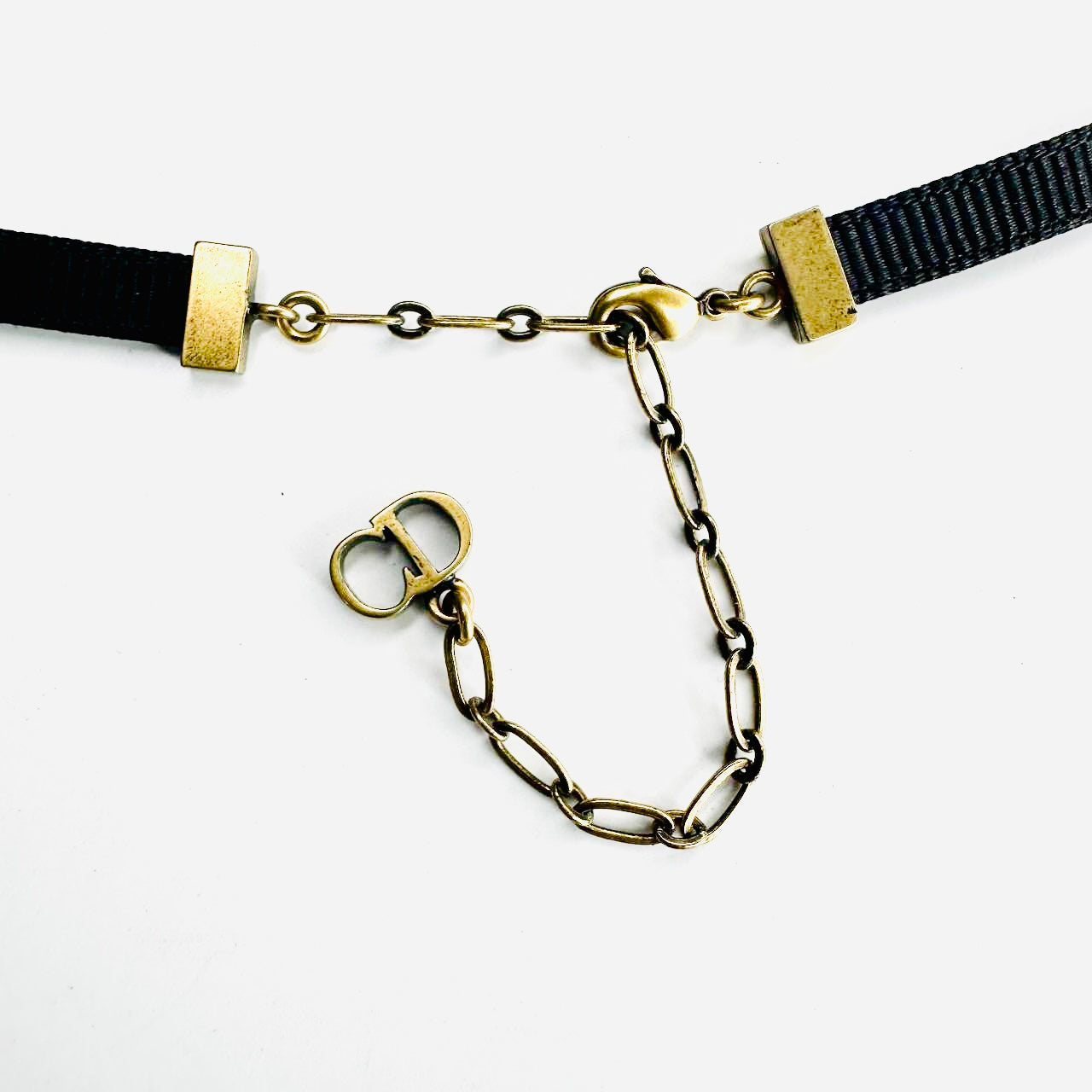 Christian Dior CD Black Jadior Antique Gold Hardware Monogram Logo Charms Choker Necklace