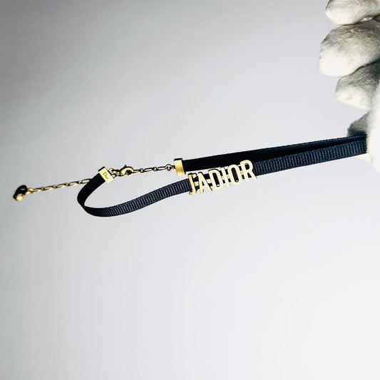 Christian Dior CD Black Jadior Antique Gold Hardware Monogram Logo Charms Choker Necklace