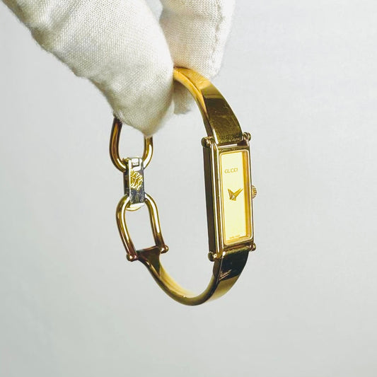 Gucci Rectangular Dial Gold Stainless Steel Bangle Bracelet 15MM 1500L Watch