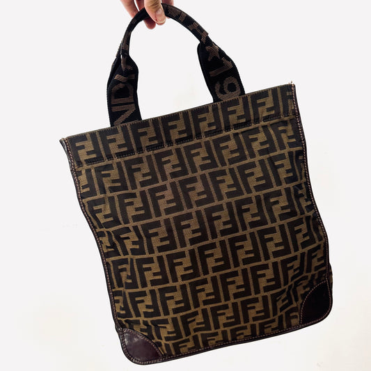 Fendi Zucca Brown FF Monogram Logo Shopper Shoulder Tote Bag