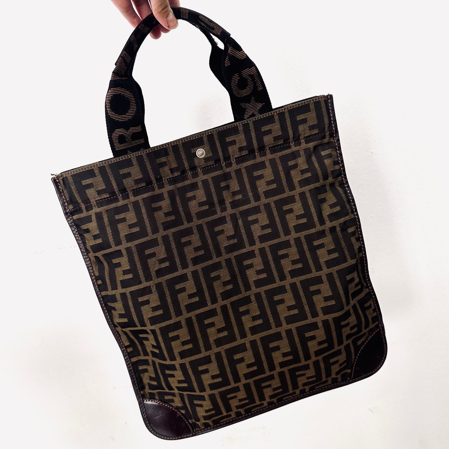 Fendi Zucca Brown FF Monogram Logo Shopper Shoulder Tote Bag