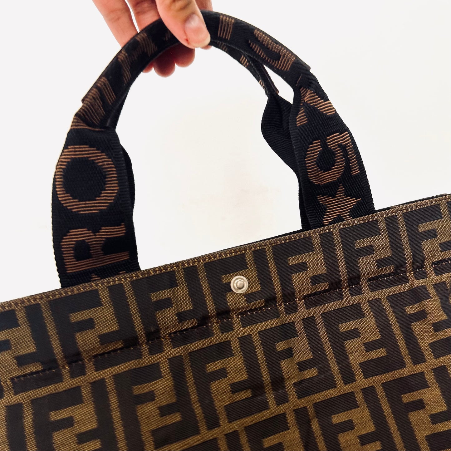 Fendi Zucca Brown FF Monogram Logo Shopper Shoulder Tote Bag