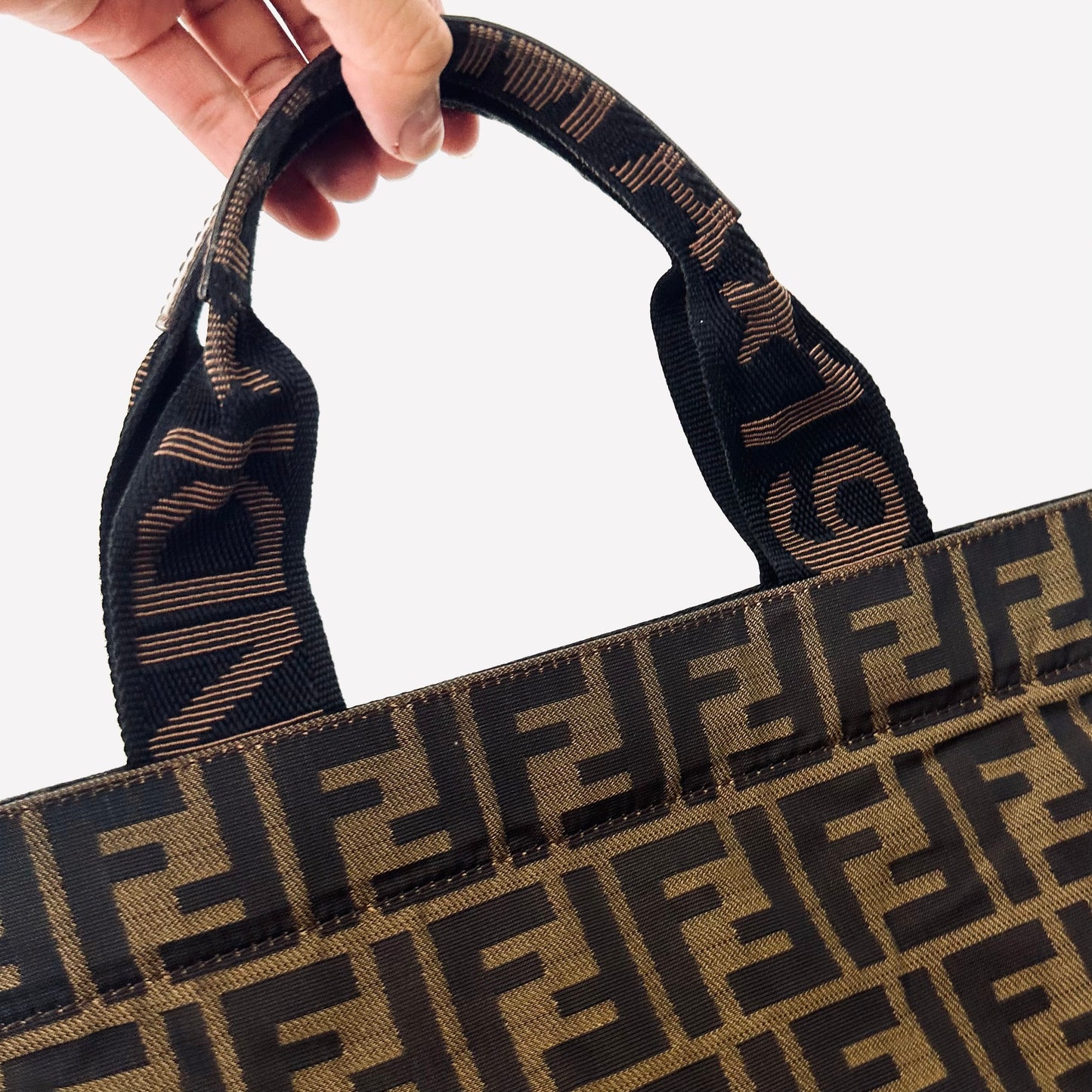 Fendi Zucca Brown FF Monogram Logo Shopper Shoulder Tote Bag