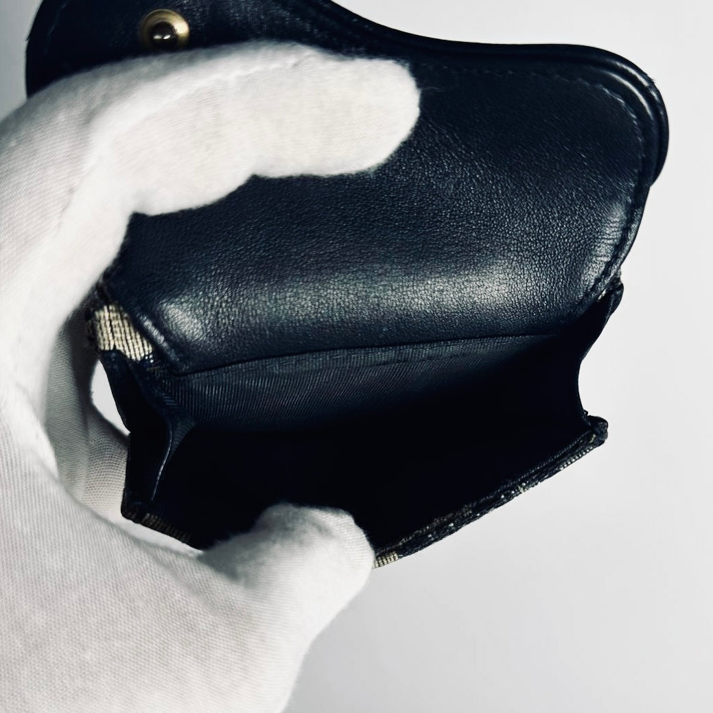 Christian Dior CD Navy Blue GHW Saddle Lotus Oblique Monogram Logo Flap Compact Wallet