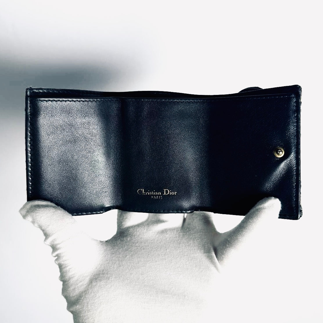 Christian Dior CD Navy Blue GHW Saddle Lotus Oblique Monogram Logo Flap Compact Wallet